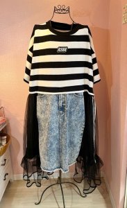 ☻ECORIMECO(エコリメコ)☻リメイクボーダーデニムワンピース★リメイク服★