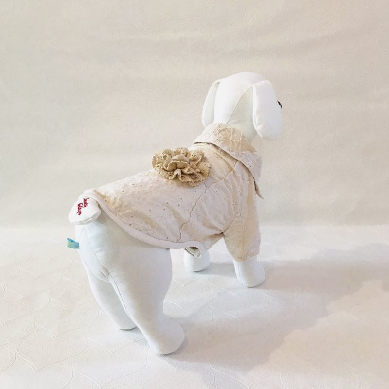 小型犬お洋服 ワンコロンハンドメイド レース生地とコサージュが可愛いワンコ服